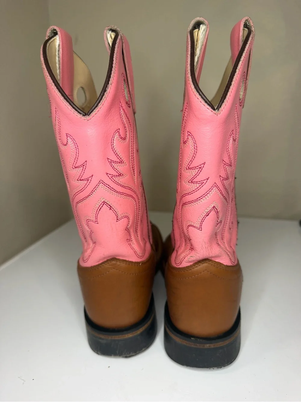 Shyanne Girls Western Cowboy Boots Pink Brown Square Toe Leather Size 2D
